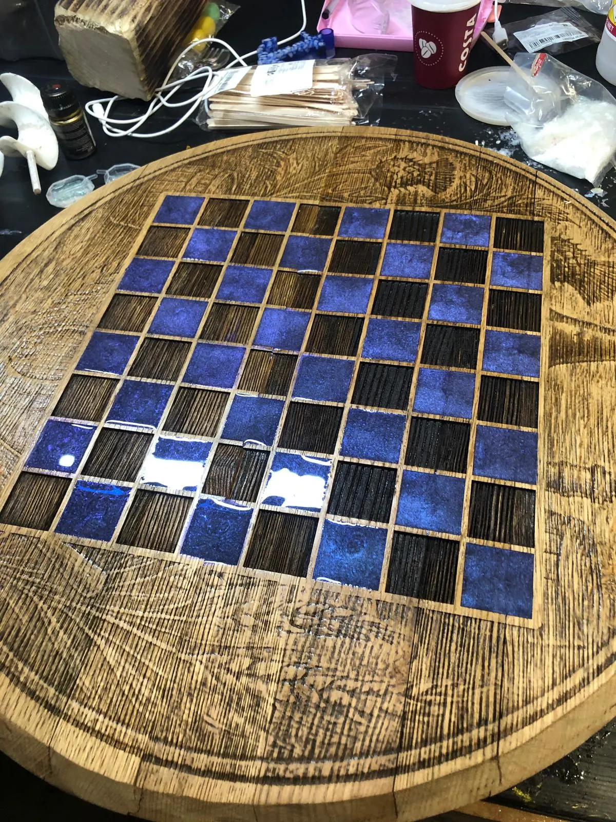 Whisky Barrel Lid Chess Board