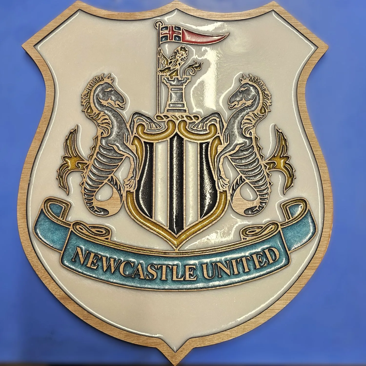 Newcastle United F.C. Handcrafted Wooden and Resin Crest - Image 1