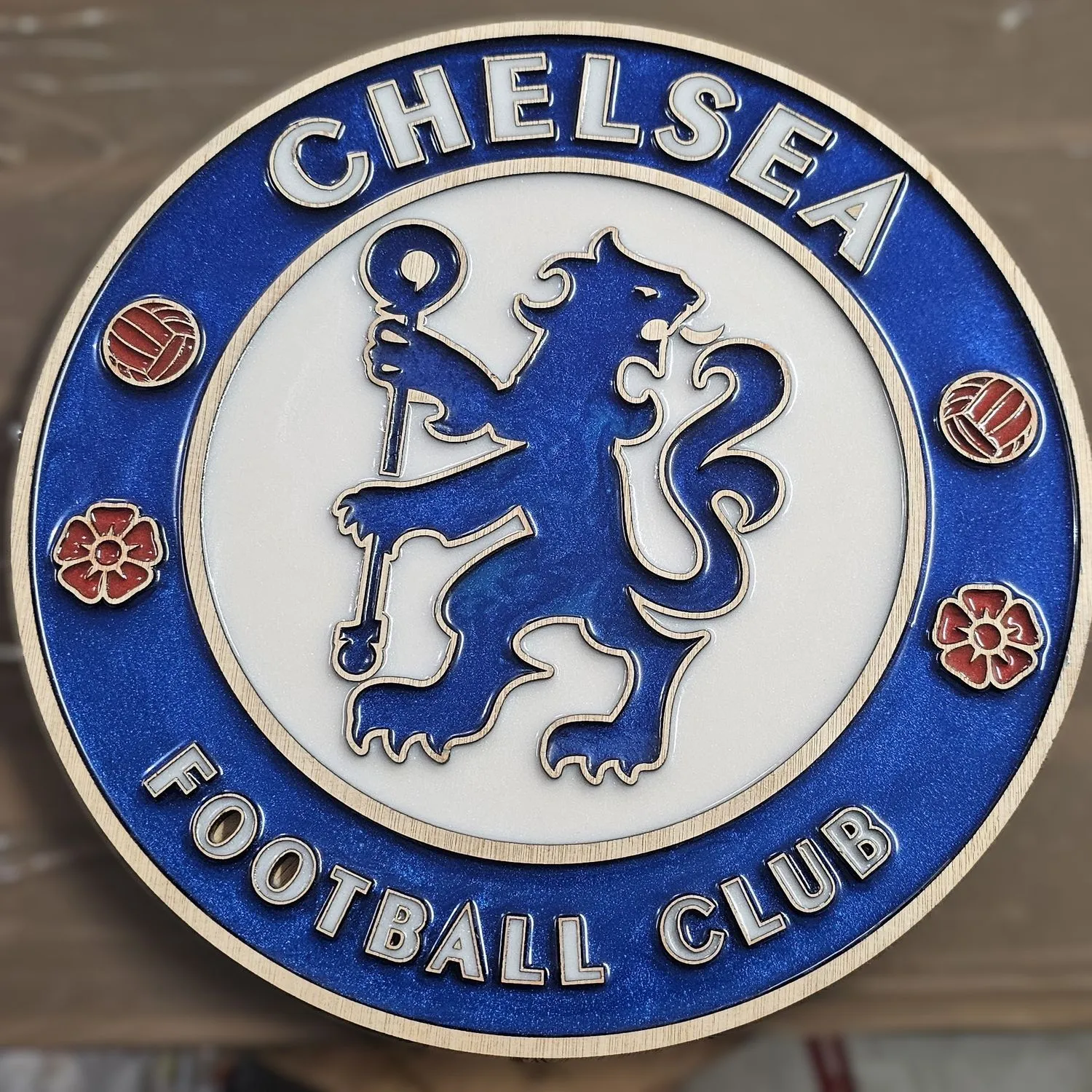 Chelsea F.C. Handcrafted Wooden and Resin Crest - Image 1
