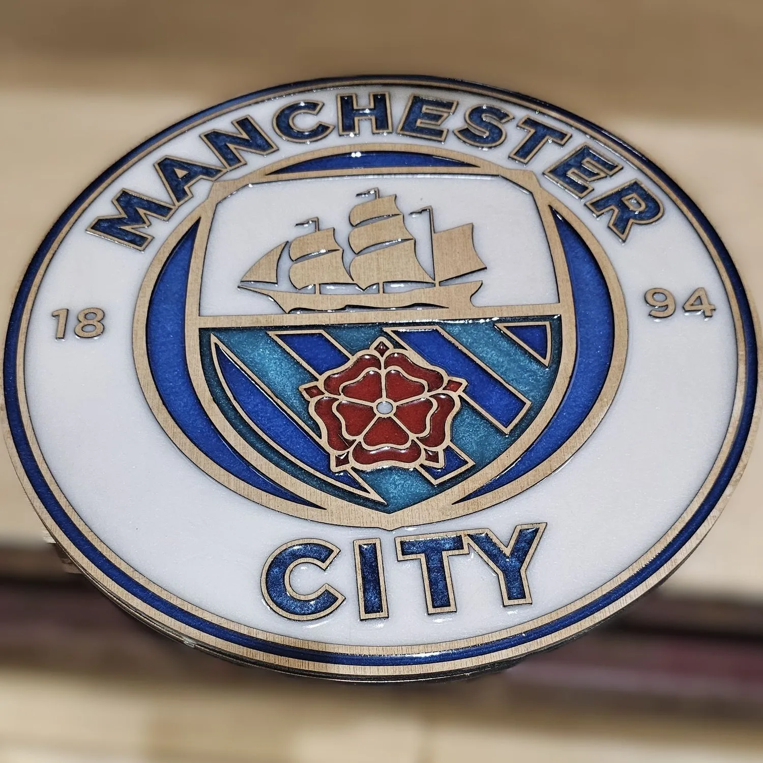Manchester City F.C. Handcrafted Wooden and Resin Crest - Image 1