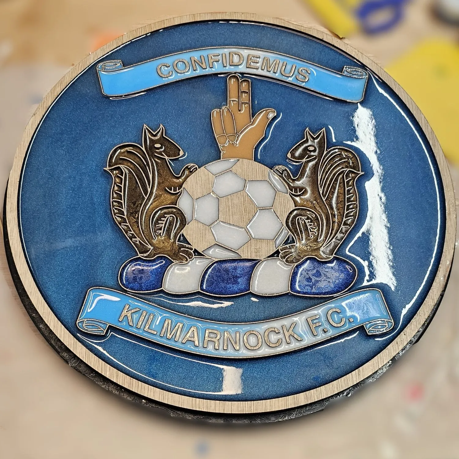 Kilmarnock F.C. Handcrafted Wooden and Resin Crest - Image 1