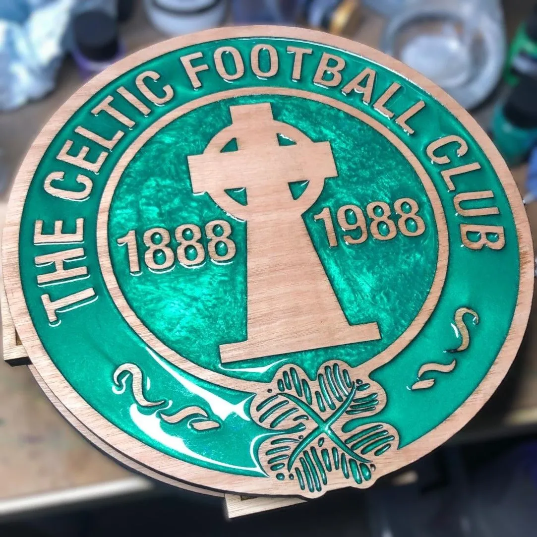 Celtic Glasgow Wooden and Resin Crest - Old Celtic Cross - Image 1