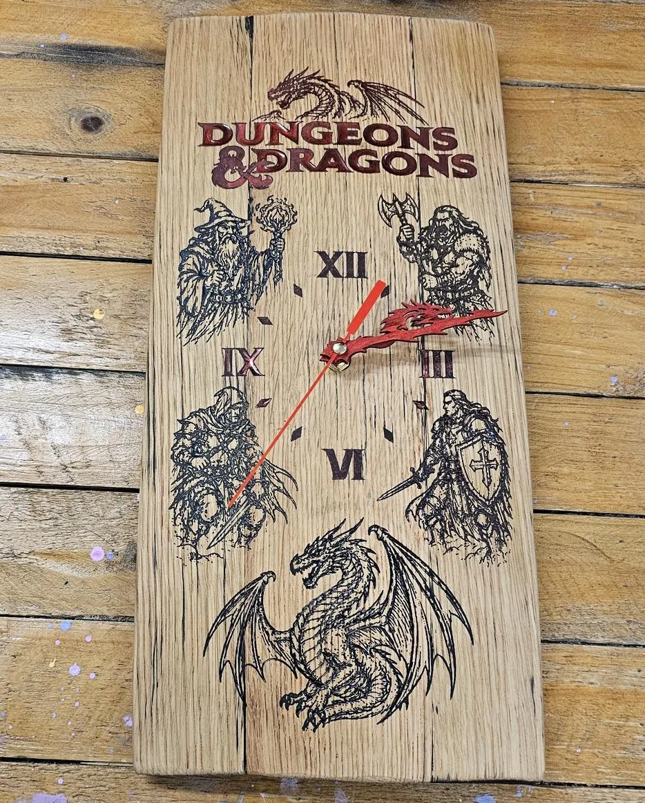 Dungeons & Dragons Inspired Reclaimed Oak Whisky Barrel Clock