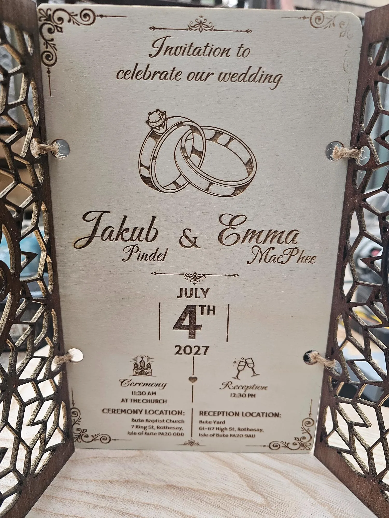 Luxury Engraved Wooden Wedding Invitation - Laser Cut Heart Panels